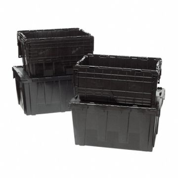 Attached Lid Container Black Solid HDPE