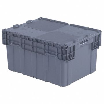 E3402 Attached Lid Container Gray Solid HDPE