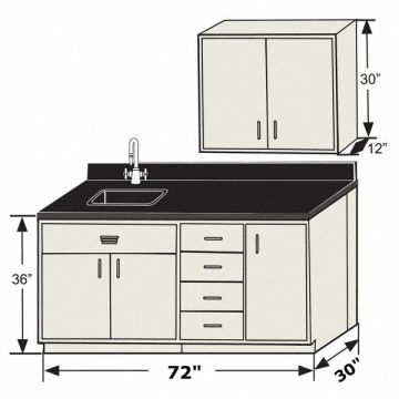 Base Cabinet 5 Doors/4 Drawers 72 W 30 D