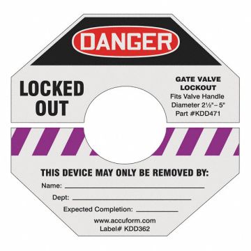 Gate Valve Lockout Label 5 7/8 in sq PP