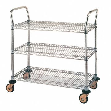 Utility Cart SS 3 Wire Shelves 24Wx36L