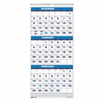 Three-Month Format Wall Calendar 8x17 In