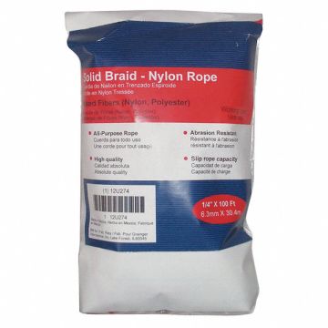 Rope Nylon Braided 1/4 in Dia 100 ft L