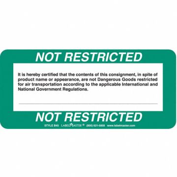Not Restricted Shipping Label PK500