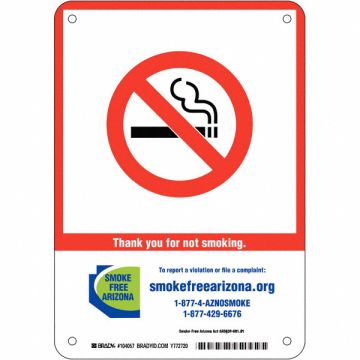 AZ State No Smoking Sign 14X10 Plas