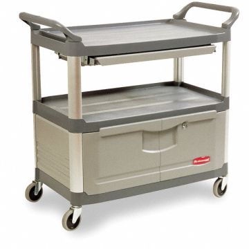 Enclosed Service Cart Gray 3 Shelf