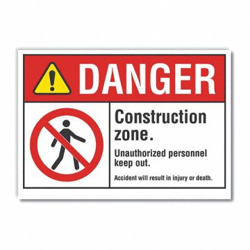 Construct Area Danger Rflct Lbl 3.5x5in