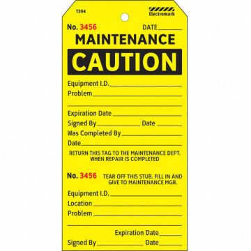 Caution Tag 5 3/4in H 2 7/8in W PK100