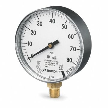 Pressure Gauge 0 to 80 psi 3-1/2In 1/4In