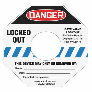 Gate Valve Lockout Label 10.125in sq PP
