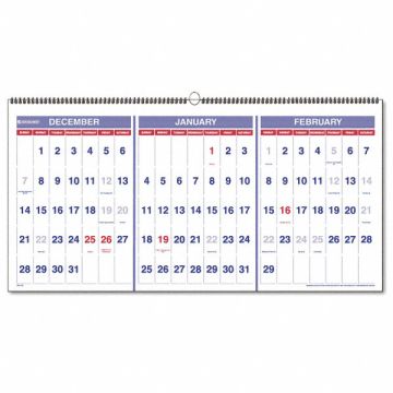 Wall Calendar 3 Month 23-1/2 x 12 In