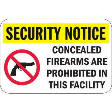 Rflct Weapon Securty Notice Sign 12x18in