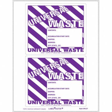 Universal Waste Label Unruld PK25