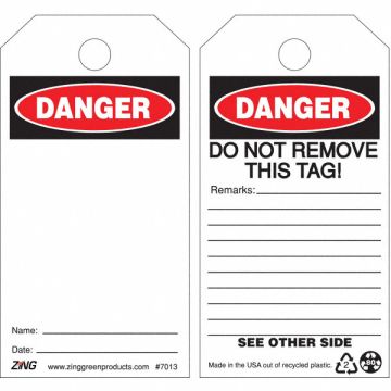 Danger Tag 5 3/4in H 3in W Plastic PK10