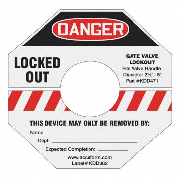 Gate Valve Lockout Label 8 in x 8 in PP