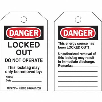 Danger Tag Locked Out Do Not Operte PK10