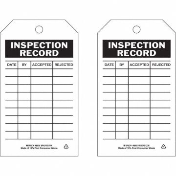Inspection Rcd Tag 7 x 4 In Bk/Wht PK10