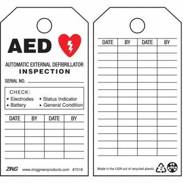 AED Tag 5-3/4 x 3 In Bk and R/Wht PK10