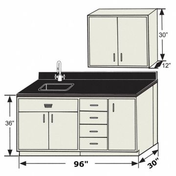 Base Cabinet 5 Doors/4 Drawers 96 W 30 D