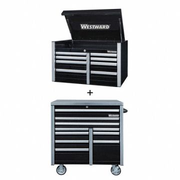 Rolling Cabinet with Top Chest Black