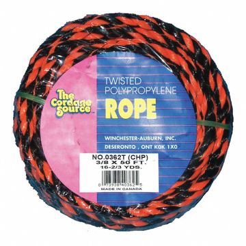 Rope 50ft Blk/Orng 215lb. Polyprpylne