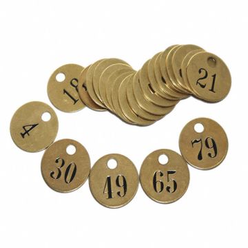Numbered Valve Tag Brass 1in W Yllw PK25