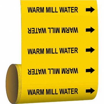 Pipe Marker Warm Mill Water 8in H 8in W