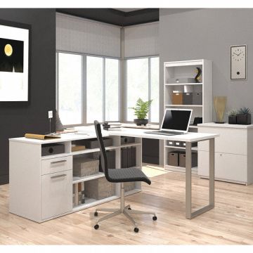L-Shaped Desk Lat. File/Bookcase White