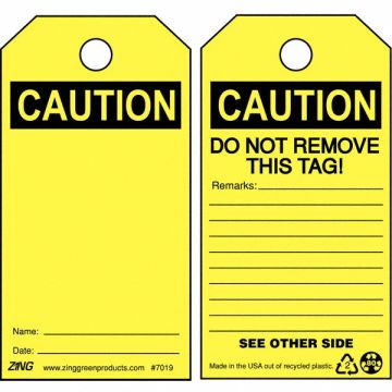 Caution Tag 5 3/4in H 3in W Plastic PK10