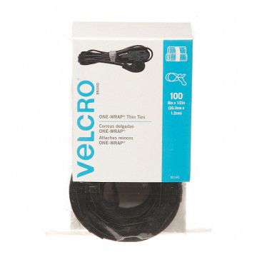 Hook-and-Loop Cable Tie 8 in Black PK100