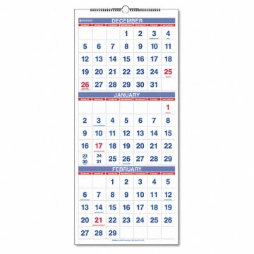 Wall Calendar 3 Month 12 x 27 In