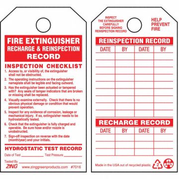 Fire Extinguisher Tag 3.25 x5.75 PK10